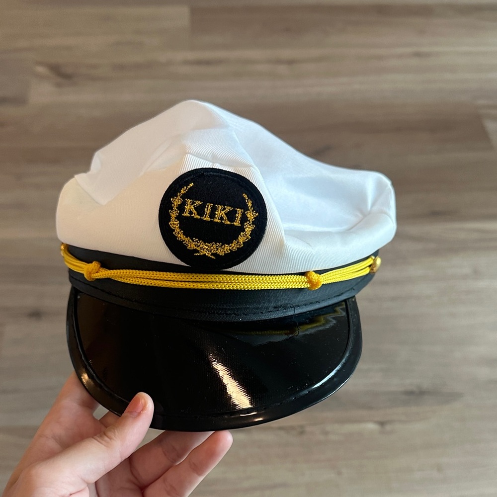 Kiki on the river White and Black Sailor Hat with Gold Trim